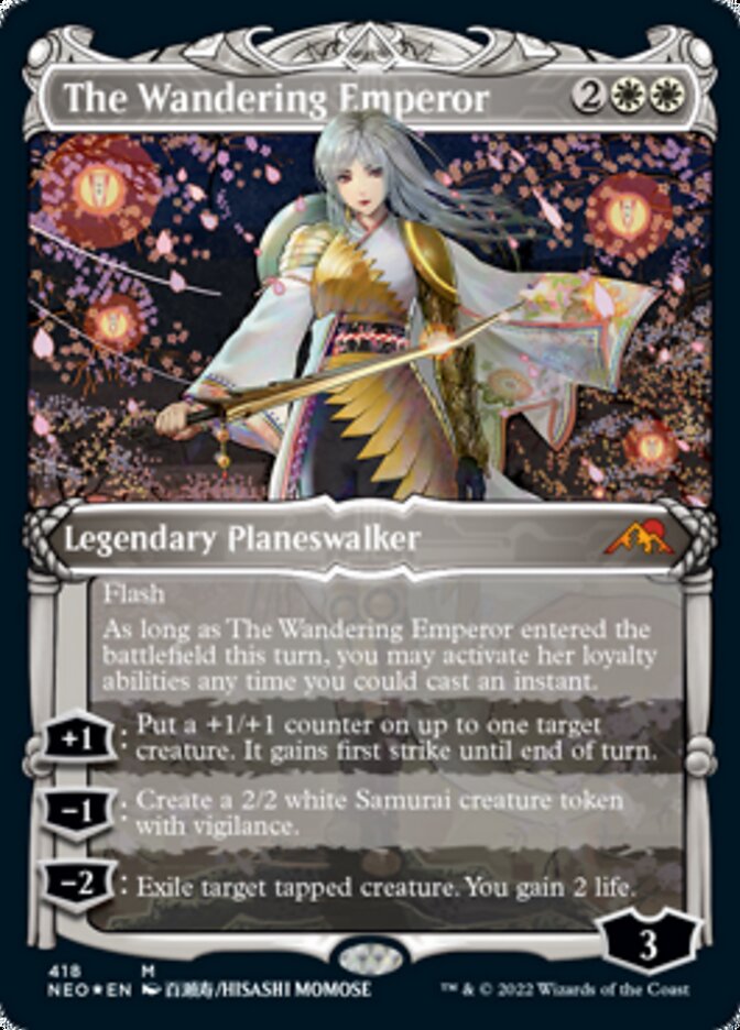 neon cards mtg The Wandering Emperor (Showcase) (Foil Etched) [Kamigawa: Neon Dynasty
