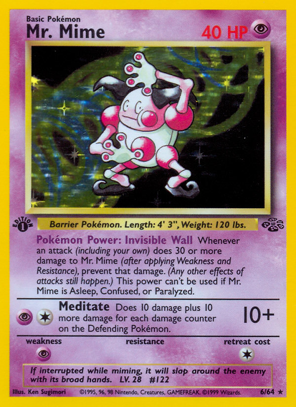 Mr Mime Pokemon Card 1st Edition Jungle Base Set Holo 6/64
