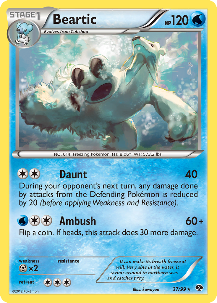 beartic pokemon card value 2022 (027/108) RarityRare Hit Points150 HP Colorless Continuous Headbutt (50x) Flip a coin until you get tails Beartic (37/99) [Black & White: